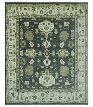 Gray And Beige Oushak Hand Knotted Custom Made Wool Rug
