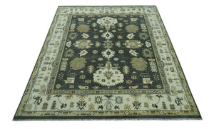 Gray And Beige Oushak Hand Knotted Custom Made Wool Rug