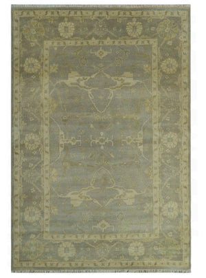 Gray And Beige Traditional Oushak Design Hand Knotted 5.6x8.6 wool area rug