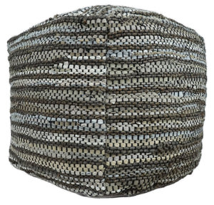 Brown And Silver Modern Stripes Pattern Jute Pouf