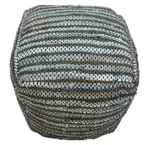 Brown And Silver Modern Stripes Pattern Jute Pouf