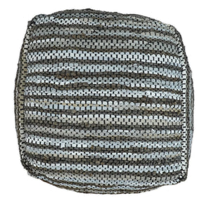 Brown And Silver Modern Stripes Pattern Jute Pouf