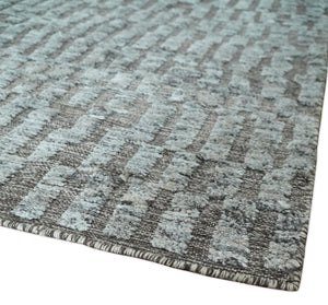 Gray and Charcoal Geometrical Bricks Design Hand carved Texture Hand Knotted 10x14 Wool and Silk Area Rug