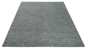 Gray and Charcoal Geometrical Bricks Design Hand carved Texture Hand Knotted 10x14 Wool and Silk Area Rug