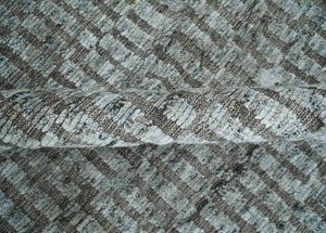 Gray and Charcoal Geometrical Bricks Design Hand carved Texture Hand Knotted 10x14 Wool and Silk Area Rug
