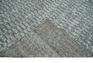Gray and Charcoal Geometrical Bricks Design Hand carved Texture Hand Knotted 10x14 Wool and Silk Area Rug