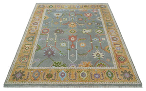 Gray and Gold Hand knotted 8x10 And 9x12 Traditional Oushak wool Area Rug