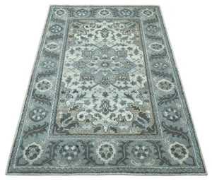Gray and Ivory Traditional Heriz Hand Knotted 5x8 wool area rug