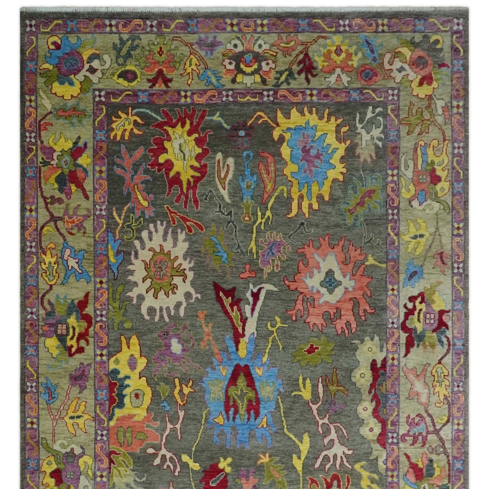 Gray and Olive Wool Colorful Hand knotted Traditional Oushak Multi Size wool Area Rug