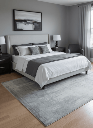 Gray And Silver Modern Abstract Design Hand Knotted Bamboo Silk Area Rug