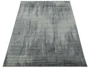 Gray And Silver Modern Abstract Design Hand Knotted Bamboo Silk Area Rug