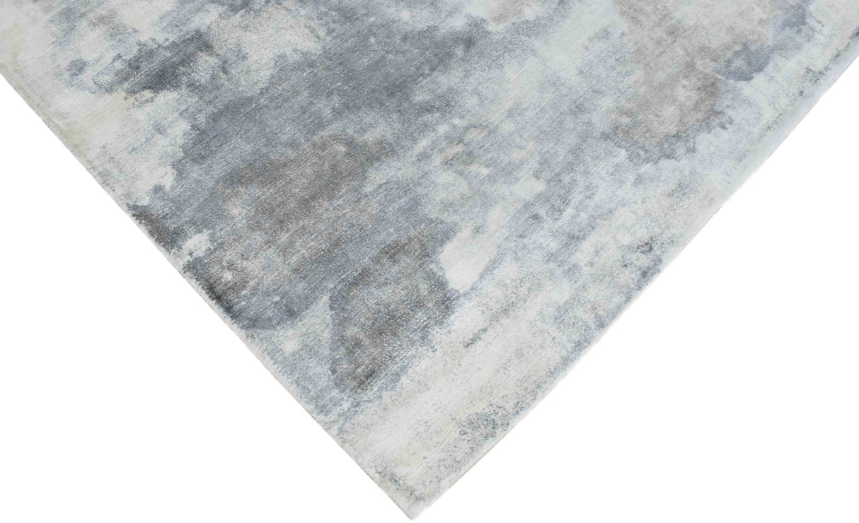 Modern Abstract Gray and Ivory Hand Loom Viscose 5x8 Area Rug
