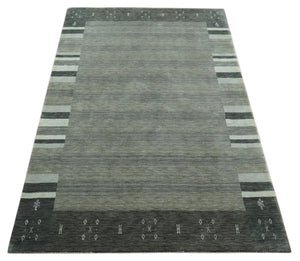 6x8 Gray And Charcoal Striped Wool Hand Woven Southwestern Lori Gabbeh Rug