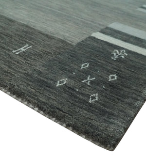 6x8 Gray And Charcoal Striped Wool Hand Woven Southwestern Lori Gabbeh Rug