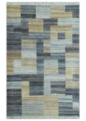 Gray, Charcoal, Ivory and Beige Modern Geometrical 5x8 Pet yarn Area Rug
