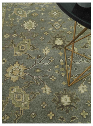 Gray, Ivory and Beige 6x8.8 Hand Knotted Traditional Oushak wool area rug