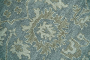 Gray, Ivory and Green Hand Knotted Traditional Oriental Oushak 9x12 wool Area Rug