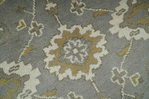 Gray, Ivory and Olive 6x9 Hand Knotted Traditional Oushak wool area rug