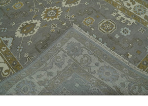 Gray, Ivory and Olive 6x9 Hand Knotted Traditional Oushak wool area rug