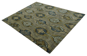 Gray, Teal, Beige and Silver Antique Ikat Design 8x10 wool Area Rug