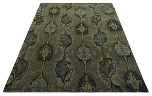 Gray, Teal, Beige and Silver Antique Ikat Design 8x10 wool Area Rug