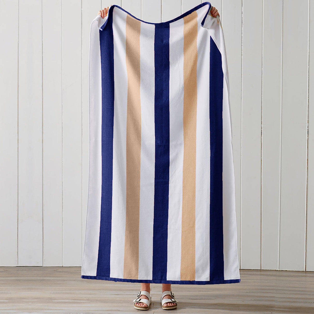 Great Bay Home 4 Pack Cotton Stripe Beach Towel - Sunset Bay Collection 4 Pack 100% Cotton Reversible Cabana Beach Towel | Sunset Bay by Great Bay Home