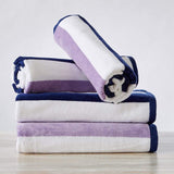 Great Bay Home 30" x 60" / Navy / Lilac 4 Pack Cotton Stripe Beach Towel - Sunset Bay Collection 4 Pack 100% Cotton Reversible Cabana Beach Towel | Sunset Bay by Great Bay Home