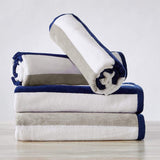 Great Bay Home 30" x 60" / Navy / Light Grey 4 Pack Cotton Stripe Beach Towel - Sunset Bay Collection 4 Pack 100% Cotton Reversible Cabana Beach Towel | Sunset Bay by Great Bay Home