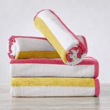 Great Bay Home 30" x 60" / Coral / Yellow 4 Pack Cotton Stripe Beach Towel - Sunset Bay Collection 4 Pack 100% Cotton Reversible Cabana Beach Towel | Sunset Bay by Great Bay Home