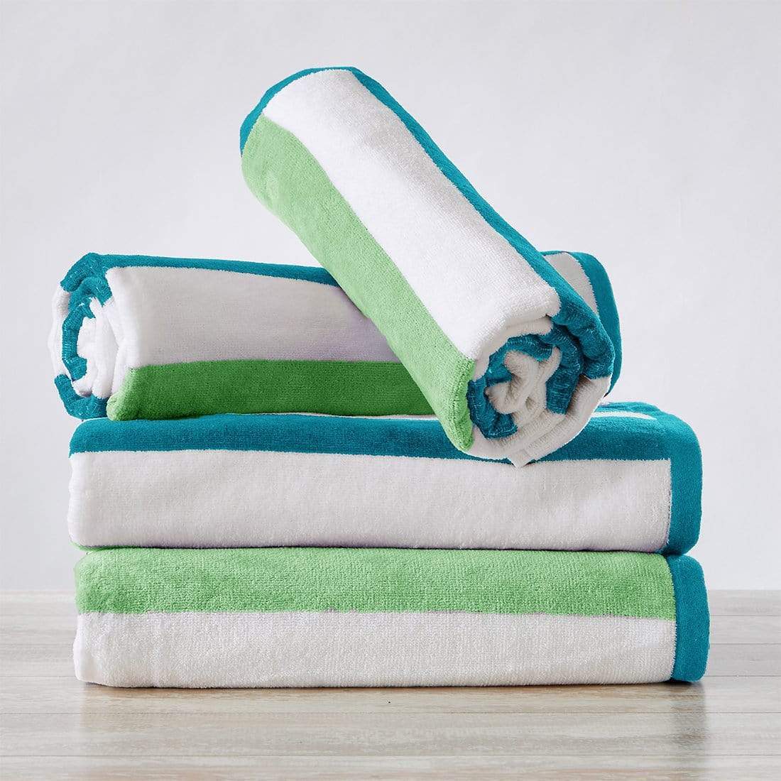 Great Bay Home 30" x 60" / Aqua / Green 4 Pack Cotton Stripe Beach Towel - Sunset Bay Collection 4 Pack 100% Cotton Reversible Cabana Beach Towel | Sunset Bay by Great Bay Home