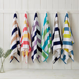 Great Bay Home 4 Pack Cotton Stripe Beach Towel - Sunset Bay Collection 4 Pack 100% Cotton Reversible Cabana Beach Towel | Sunset Bay by Great Bay Home