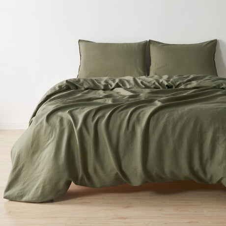 Great Bay Home Duvet Twin / Twin XL / Moss 100% European Flax Linen Duvet Set 100% European Flax Linen Duvet Set