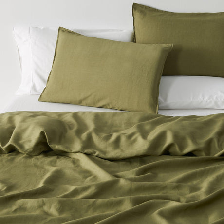 Great Bay Home Pillow Shams Standard / Moss 100% European Flax Linen Pillowcase Sham Set 100% European Flax Linen Pillowcase Sham Set