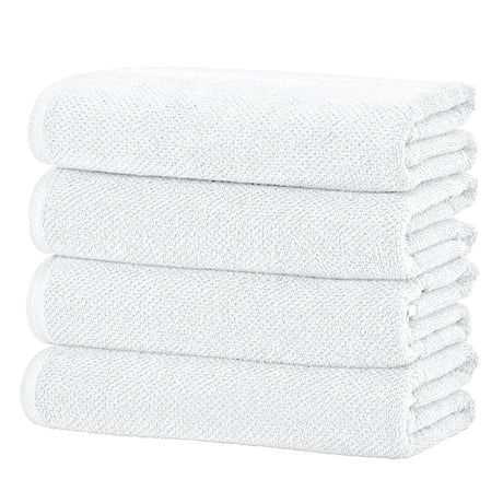 greatbayhome Bath Towels & Washcloths Bath Towel (Pack of 4) / Optic White Cotton Textured Bath Towel Set - Acacia Collection Cotton Textured Bath Towel Set | Acacia Collection by Great Bay Home