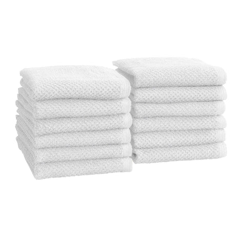 greatbayhome Bath Towels & Washcloths Washcloth (Pack of 12) / Optic White Cotton Textured Bath Towel Set - Acacia Collection Cotton Textured Bath Towel Set | Acacia Collection by Great Bay Home