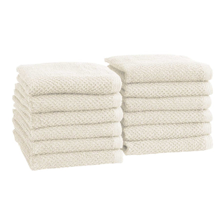 greatbayhome Bath Towels & Washcloths Washcloth (Pack of 12) / Ivory Cotton Textured Bath Towel Set - Acacia Collection Cotton Textured Bath Towel Set | Acacia Collection by Great Bay Home