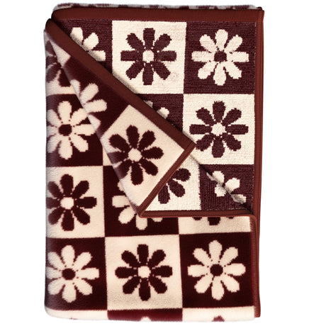 greatbayhome Beach Towels Single Oversized - 36" x 68" / Dark Terracotta / Light Terracotta Checkered Daisies Oversized Retro Printed Beach Towel - St. Barts Collection Oversized Retro Printed Beach Towel | St. Barts Collection by Great Bay Home