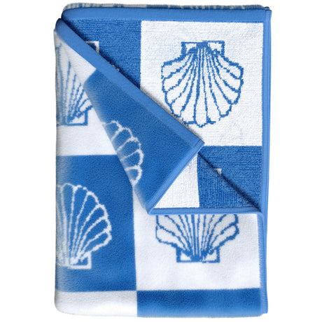 greatbayhome Beach Towels Single Oversized - 36" x 68" / Blue / White Checkered Seashell Oversized Retro Printed Beach Towel - St. Barts Collection Oversized Retro Printed Beach Towel | St. Barts Collection by Great Bay Home