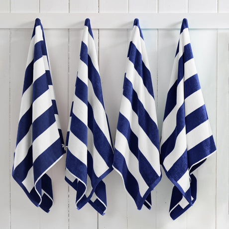 greatbayhome 4 Pack- 30" x 60" / Navy Cotton Velour Cabana Stripe Beach Towel - Novia Collection Cotton Velour Cabana Stripe Beach Towel | Novia Collection by Great Bay Home