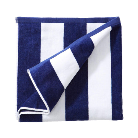 greatbayhome Single Oversized- 35" x 70" / Navy Cotton Velour Cabana Stripe Beach Towel - Novia Collection Cotton Velour Cabana Stripe Beach Towel | Novia Collection by Great Bay Home