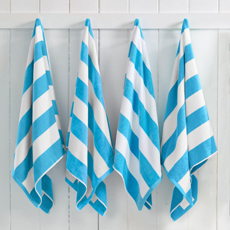 greatbayhome 4 Pack- 30" x 60" / Air Blue Cotton Velour Cabana Stripe Beach Towel - Novia Collection Cotton Velour Cabana Stripe Beach Towel | Novia Collection by Great Bay Home