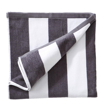 greatbayhome Single Oversized- 35" x 70" / Charcoal Grey Cotton Velour Cabana Stripe Beach Towel - Novia Collection Cotton Velour Cabana Stripe Beach Towel | Novia Collection by Great Bay Home