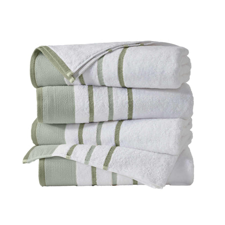 greatbayhome Bath Towel (Pack of 4) / Desert Sage Green / Moss Green Decorative Cotton Stripe Bath Towel Set - Noelle Collection Decorative Cotton Stripe Bath Towel Set | Noelle Collection by Great Bay Home