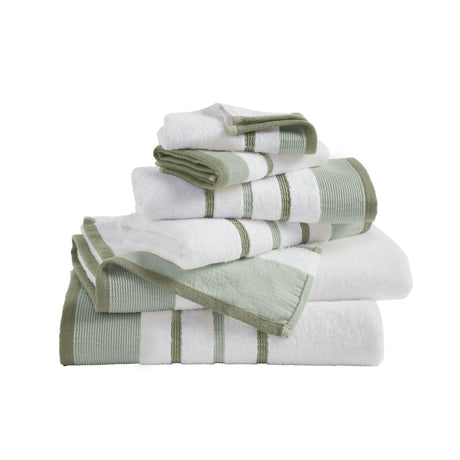 greatbayhome 6 Piece Set / Desert Sage Green / Moss Green Decorative Cotton Stripe Bath Towel Set - Noelle Collection Decorative Cotton Stripe Bath Towel Set | Noelle Collection by Great Bay Home