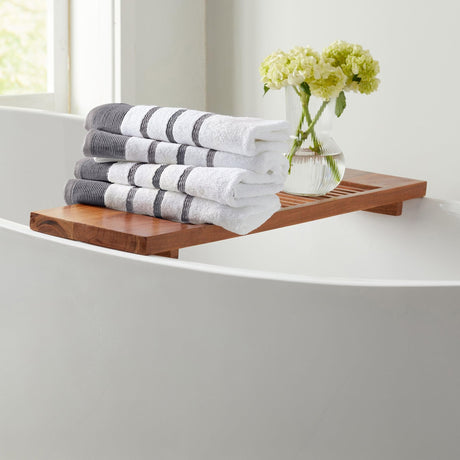 greatbayhome Hand Towel (Pack of 4) / Dark Grey / Light Grey Decorative Cotton Stripe Bath Towel Set - Noelle Collection Decorative Cotton Stripe Bath Towel Set | Noelle Collection by Great Bay Home
