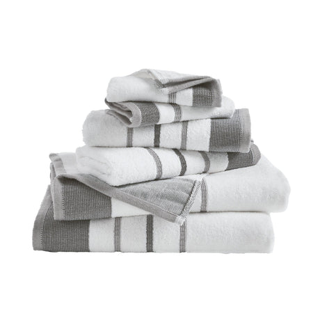 greatbayhome 6 Piece Set / Dark Grey / Light Grey Decorative Cotton Stripe Bath Towel Set - Noelle Collection Decorative Cotton Stripe Bath Towel Set | Noelle Collection by Great Bay Home