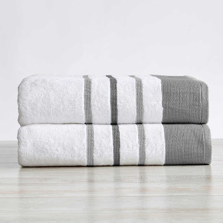greatbayhome Bath Sheet (Pack of 2) / Dark Grey / Light Grey Decorative Cotton Stripe Bath Towel Set - Noelle Collection Decorative Cotton Stripe Bath Towel Set | Noelle Collection by Great Bay Home