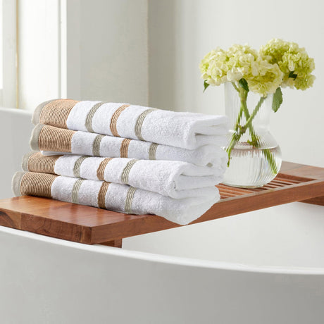 greatbayhome Hand Towel (Pack of 4) / Clay / Taupe Decorative Cotton Stripe Bath Towel Set - Noelle Collection Decorative Cotton Stripe Bath Towel Set | Noelle Collection by Great Bay Home