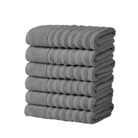 greatbayhome Hand Towel (Pack of 6) / Mid Grey Luxury Cotton Towels - Karina Collection Luxury 100% Cotton Ribbed Bath Towels | Karina Collection by Great Bay Home