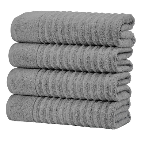greatbayhome Bath Towel (Pack of 4) / Mid Grey Luxury Cotton Towels - Karina Collection Luxury 100% Cotton Ribbed Bath Towels | Karina Collection by Great Bay Home